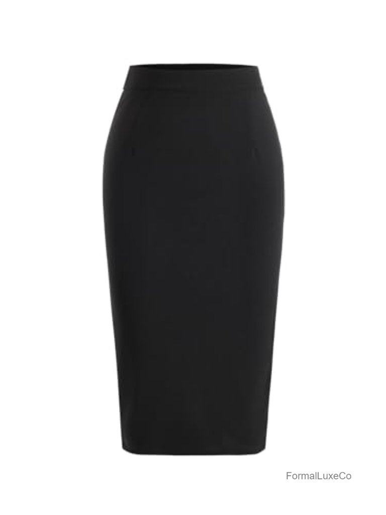 High Waisted Midi Pencil Skirt With Back Slit Bodycon Dressy Work Skirt